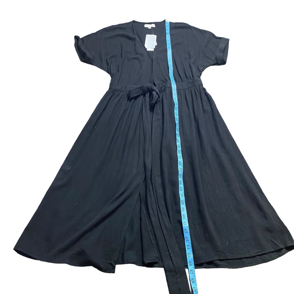 WILLOW Anthropologie Womens Wrap Dress Midi Black short Sleeve Size M Linen NEW - Picture 8 of 15
